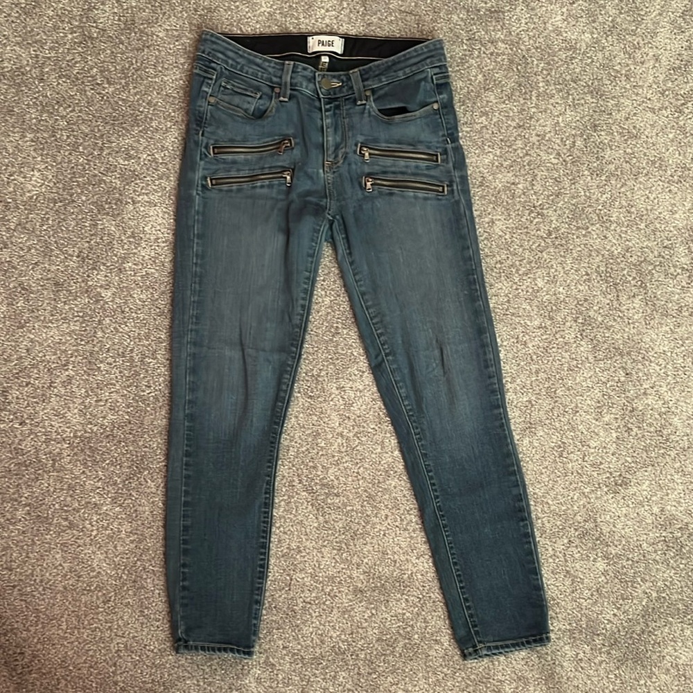 Paige Women's Blue Jeans with Zipper Details Skinny